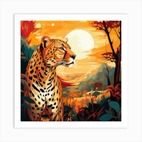 Leopard In The Sunset Art Print