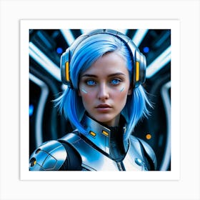 Futuristic Girl With Blue Hair 2 Art Print