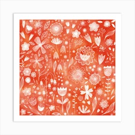 Flowers On A Coral Orange Background Art Print