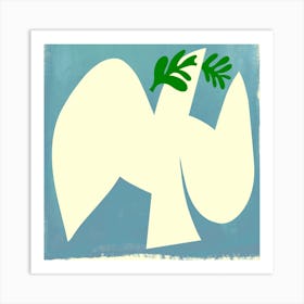 White Peace Dove On Sky Blue Square Art Print