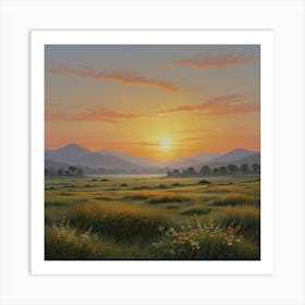 Sunset Over A Meadow Art Print