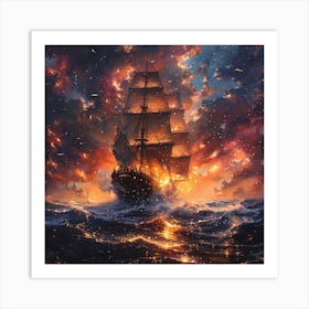 Ship On Fire Art Print