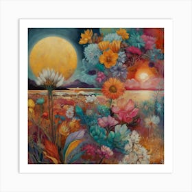 Moonlight Over Flowers Art Print