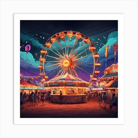 Amusement Park At Night 1 Art Print