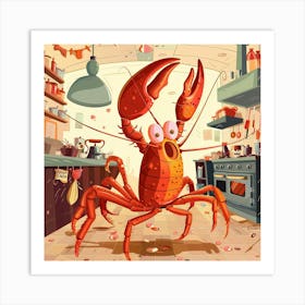 A Lobster Is Running Out Of The Kitchen Art Print