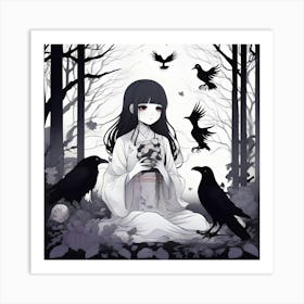 Manga Crow Girl Art Print