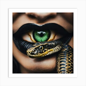 Snake On A Woman'S Lips Art Print