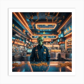 Alien In A Fast Food Restaurant Art Print