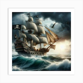 Pirate Ship In Stormy Sea 1 Art Print