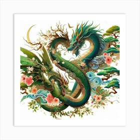 Dragon And Flower Painting Art Print