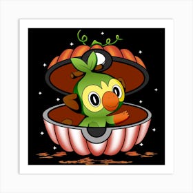 Grookey In Pumpkin Ball - Pokemon Halloween Art Print