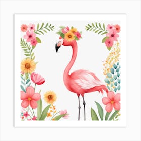 Floral Baby Flamingo Nursery Illustration (10) Art Print