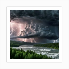 Lightning Over The River Art Print