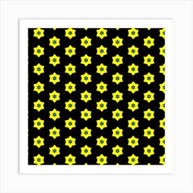 Pattern Yellow Stars Black Background Art Print