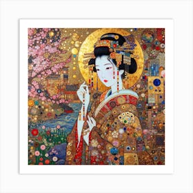Geisha in the style of collage inspired 2 Art Print