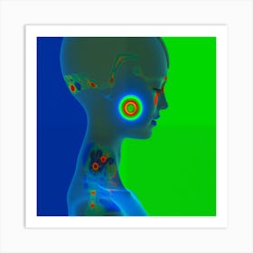 Tear, Cyber Woman, Green, Blue, "Lost In Time" Art Print