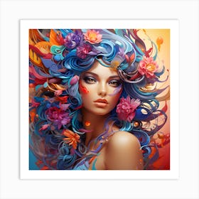 Colorful Girl With Colorful Hair Art Print