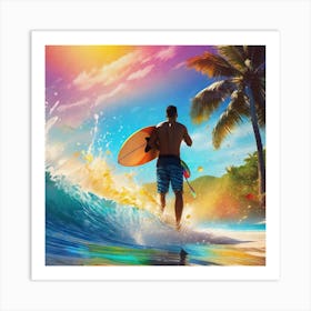 Surfer On The Beach Art Print