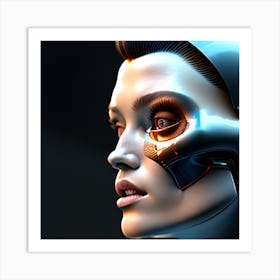 A woman with a head and neck that says'robot'on it Art Print