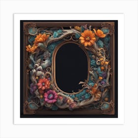 The Lettter D Made From An Intricately Painted Wooden Frame With Colorful Wood And Flowers, In Th Art Print