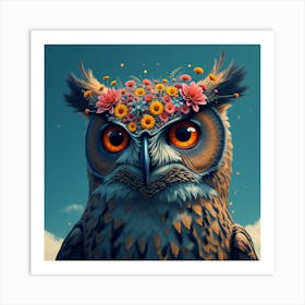 Owl With Flowers Art Print