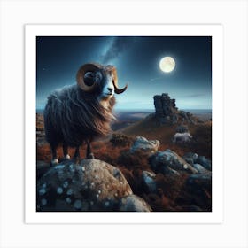 Sheep On A Rock Art Print