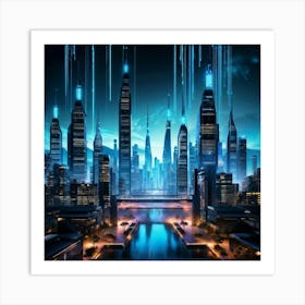 Ai Encapsulates A Futuristic Cityscape Algorithms Visualized As Glowing Streams Flowing Into Encryp (2) Art Print