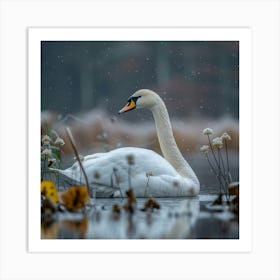 Swan In The Snow 3 Art Print