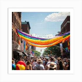 Crowds Of People In Rainbow Attire Fill The Streets Of A Bustling Urban Center At The Multiracial Pr (7) Art Print