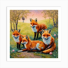 Leash of foxes 2 Art Print