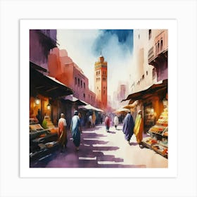 Marrakech Dreamscape, Realistic City Watercolor Art Print