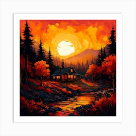 Sunset Cabin Art Print