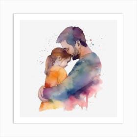 Watercolor Portrait Of A Father And Daughter Father's Day Art Print