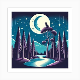 Cat In The Forest Art Print