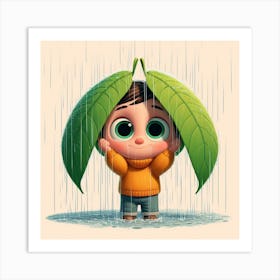 Cute child covering herself from rain Art Print