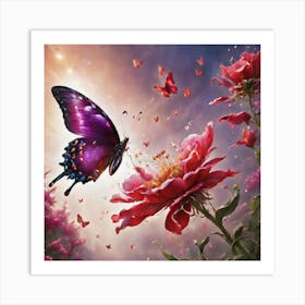 Butterfly And Flowers Art Print