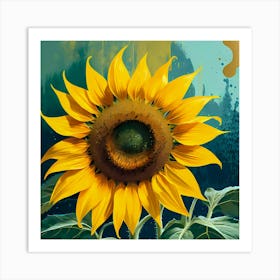 Single Blooming Sunflower Painting Art Print