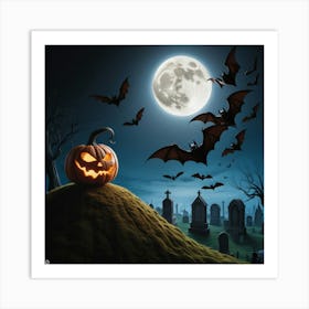 Halloween Cemetery With Bats Art Print