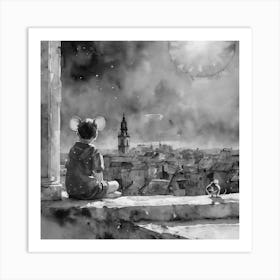Mouse Boy Looking At The Moon Art Print