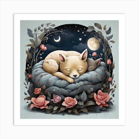 Fox And Roses Art Print