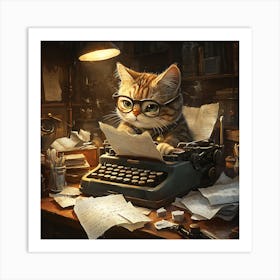 Funny Cat Writer Vintage 12 Art Print