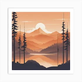 Misty mountains background in orange tone 29 Art Print