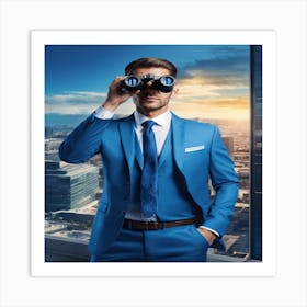 Businessman Looking Through Binoculars Art Print