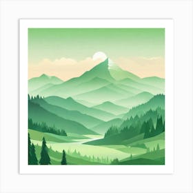 Misty mountains background in green tone 117 Art Print