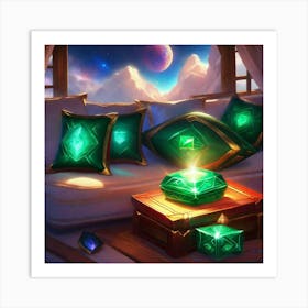 Green jewel and purple moon Art Print