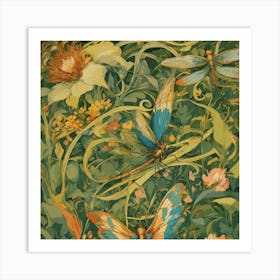 Dragonflies And Flowers Art Print