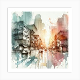 Watercolor Cityscape Art Print