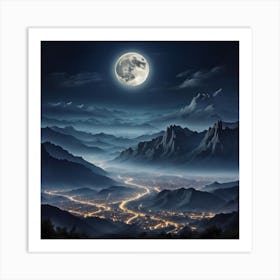 Full Moon Over The Mountains Art Print