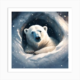 Polar Bear Cub Sheltering from the Falling Snow Art Print