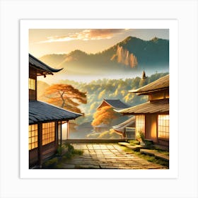 Firefly Rustic Rooftop Japanese Vintage Village Landscape 43681 Art Print